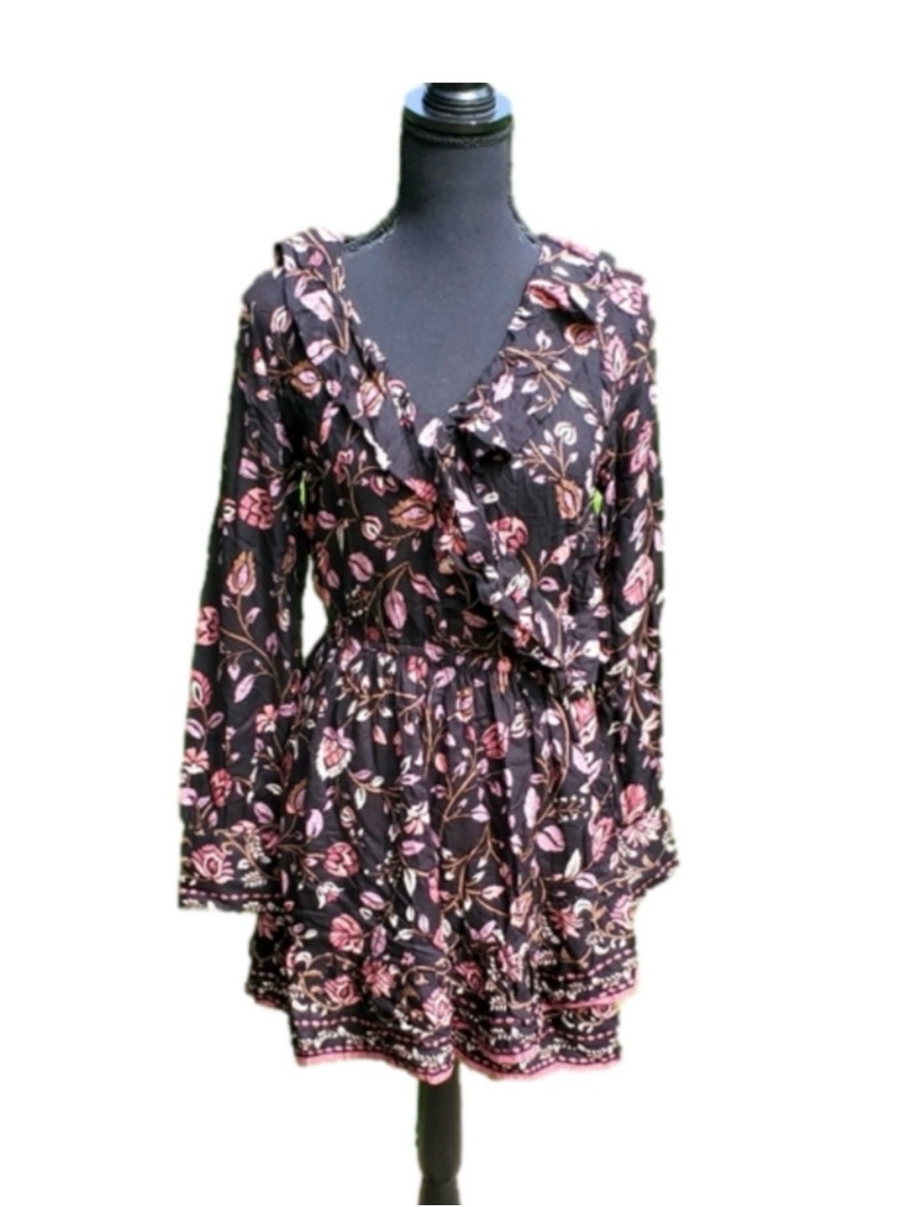 American Rag Black Floral Ruffle Wrap Dress